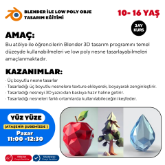 Blender Low Poly Obje Tasarım Eğitimi (10-16 Yaş) -Yüz Yüze